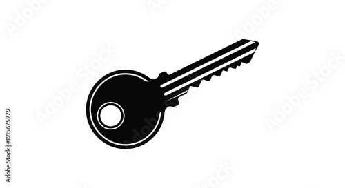 A simple black and white illustration depicts a classic metal key on a white background high quality professional detailed modern
