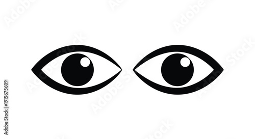 A pair of stylized human eyes facing forward on a white background