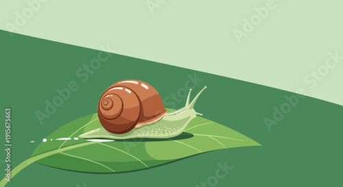 Charming Snail Glides Across Leafy Surface