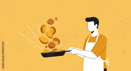 Chef Frying Potatoes In A Pan A Culinary Delight