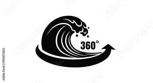 Stylized wave graphic with a circular arrow and degree marking