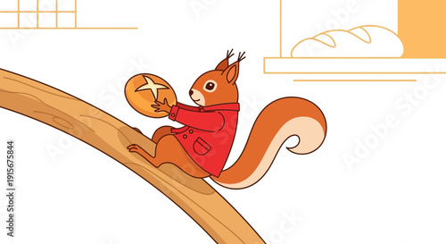 Charming Squirrel With A Bun Sitting On A Branch