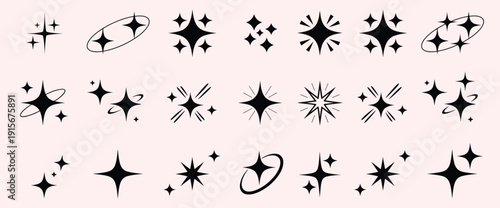 Collection of Black Sparkle Icons and Starbursts Keywords: sparkle, star, icon, burst, shine, diamond