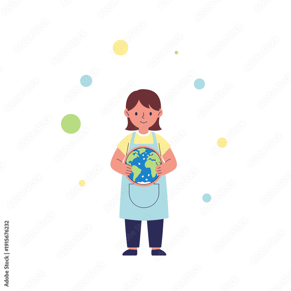 Fototapeta premium Child Holding Globe Represents Earth Care And Environmental Protection Initiative