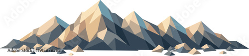 Low-poly vector illustration of a mountain ridge silhouette future state, ridge resting in a calm refined angular profile with