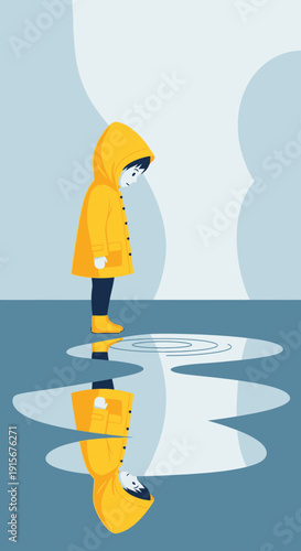 Child in Yellow Raincoat Reflecting in Puddle A Metaphor for Childhood Wonder