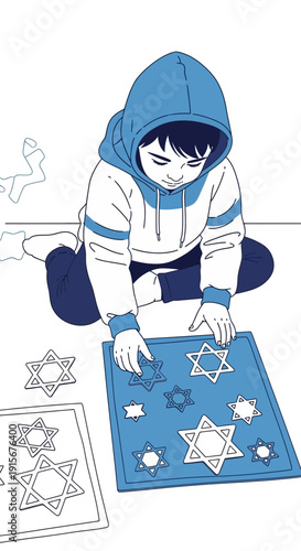 Child Learning With Star Of David Shapes A Focused Child Engaged In Educational Play