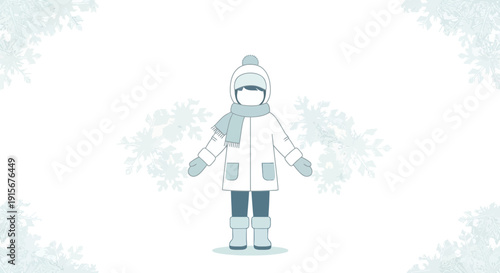 Child Dressed For Winter With Snowflakes In Background