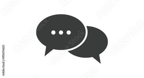 A simple black and white graphic depicts two overlapping speech bubbles suggesting conversation or communication high quality professional