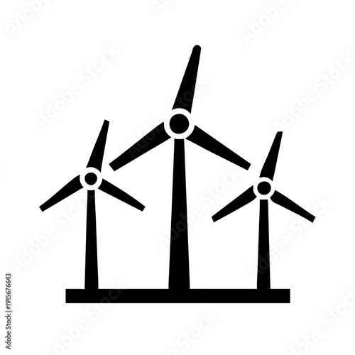 Three wind turbines generating clean renewable energy against a plain background