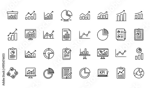 Business and Data Visualization Line Icons Pack Vector