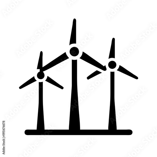Three wind turbines generating renewable energy against a plain background