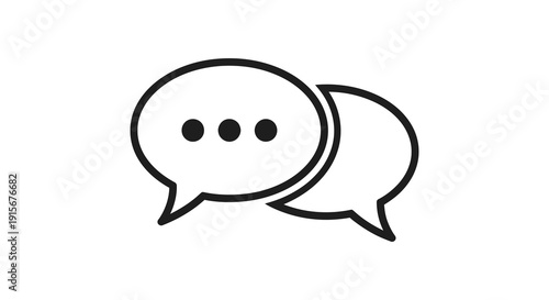 A simple black and white illustration depicts two overlapping speech bubbles one containing three dots high quality professional