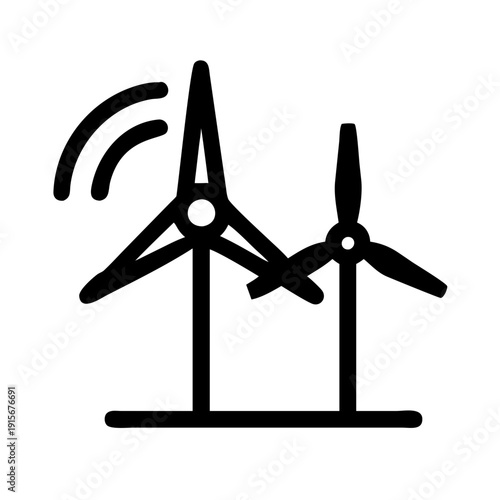 Two modern wind turbines generating clean and renewable energy with wireless signal icons