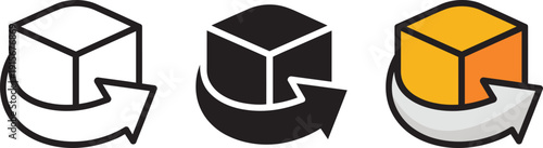 Product return icon featuring box with rotating arrow indicating reverse logistics and refunds