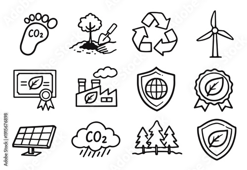 Environmental Protection and Green Energy Doodle Icons