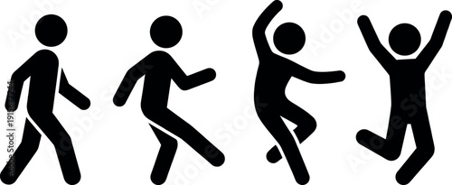 For the Outline Set (Emotions): Set of stick figure icons illustrating human emotions and mental health states including depression, stress, burnout, headache, exhaustion