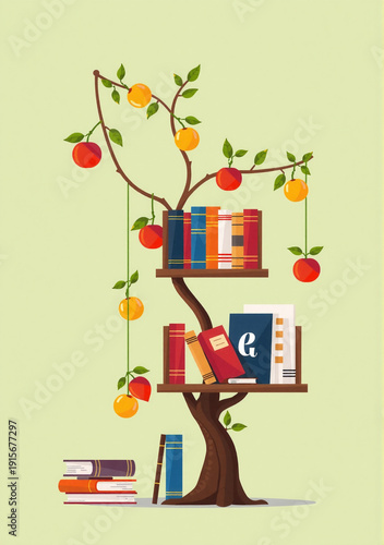 Literary Branch Shelf with Hanging Book Fruit