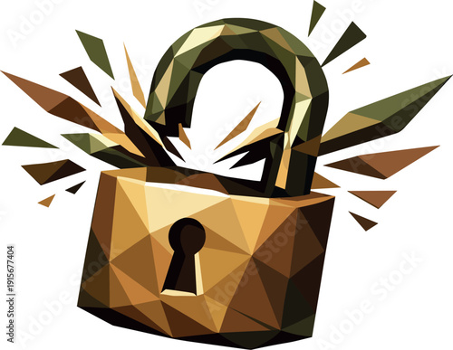 Low-poly vector illustration of a lock closing snap as a direct hero depiction, bold padlock icon constructed from sharp
