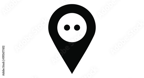 A minimalist black and white depiction of a location pin icon featuring a face like design high quality professional