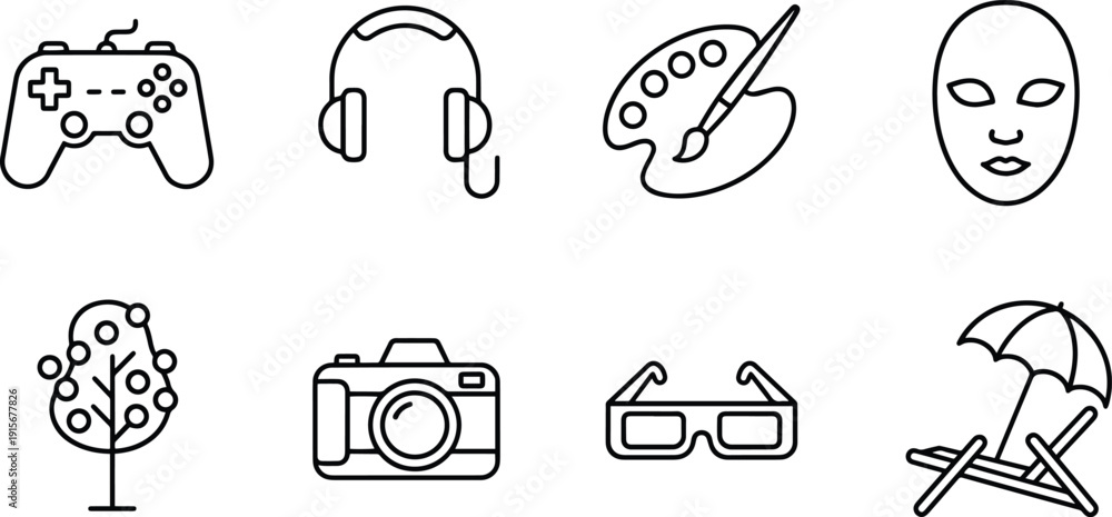Fototapeta premium Set of 8 vector silhouette icons bundle for design gaming art and travel concepts