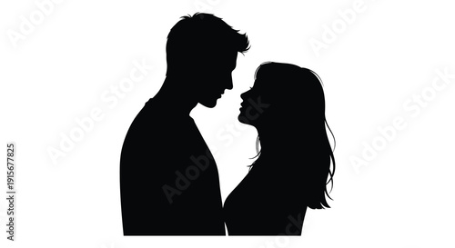 A stark silhouette depicts a couple intimately facing each other suggesting a moment of connection and closeness