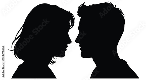 A striking silhouette depicts a man and a woman facing each other in a close intimate moment