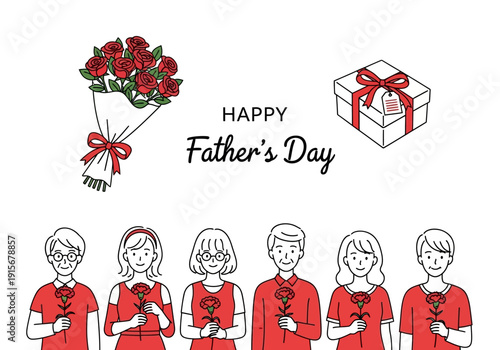 A heartfelt father s day illustration featuring roses a gift and a family celebrating high quality professional