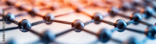 Abstract Graphene Nanostructure Macro shot of carbon atom lattice with bokeh, depicting futuristic material science and network connectivity. Nanotech, Science, Technology