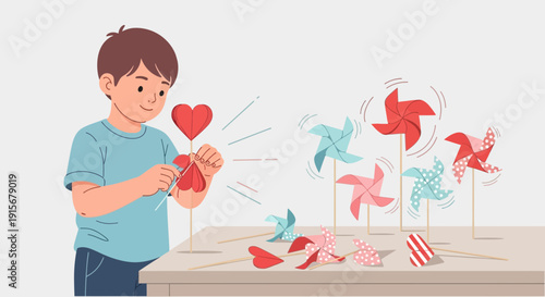 Childcraft Illustration: Constructing Pinwheels and Exploring Playful Creativity on a Tabletop