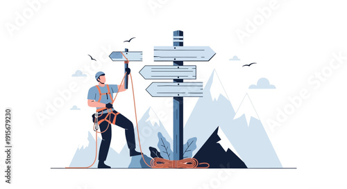 Climber Navigates Multiple Path Choices At Summit Signpost