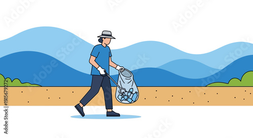 Coastal Cleanup Effort By A Dedicated Individual