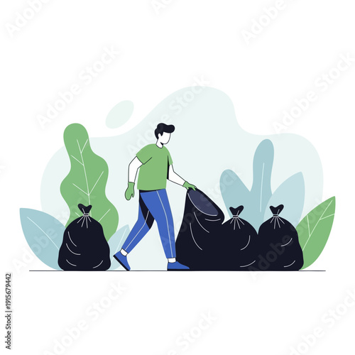 Community Volunteering: A Person Collecting Trash to Preserve Environmental Integrity and Promote
