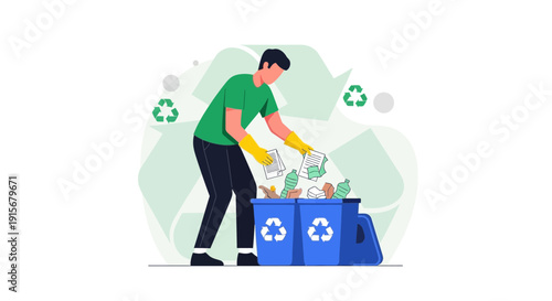 Conscious Person Sorting Recyclables Into Bins Promoting Ecological Preservation