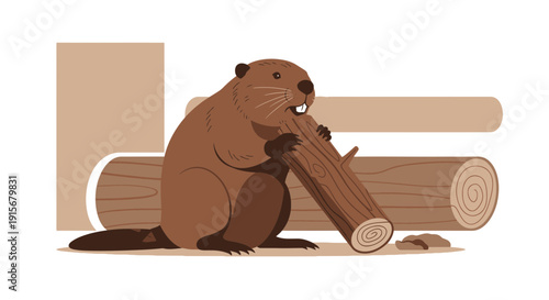 Clever Beaver Gnawing On A Log