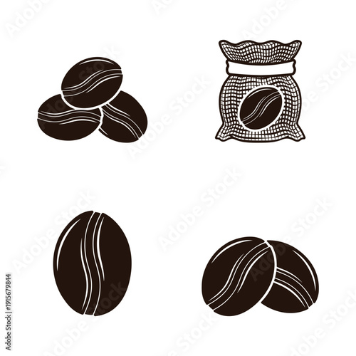icons of roasted coffee beans and a coffee sack