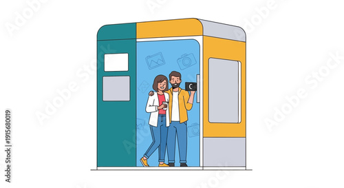 Couple Capturing Memories In A Modern Photo Booth