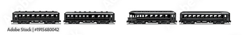 Train flat vector icons set. classic railcar and locomotive designs. transportation symbol collection