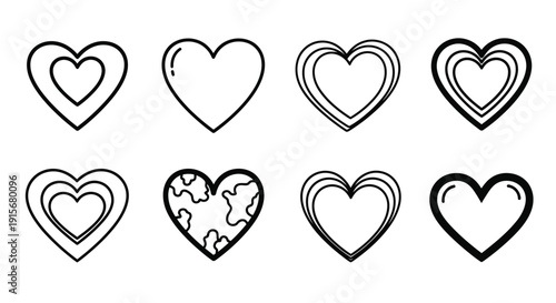Collection of black and white heart outlines in various styles