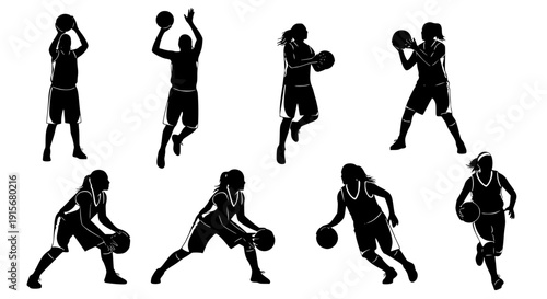 Basketball female silhouettes. vector images of female basketball silhouettes. Transparent SVG version.