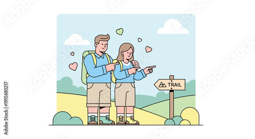 Couple Discovering Hiking Trail Together Inspiring Adventure