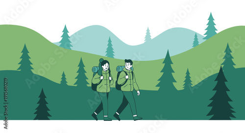 Couple Embarking On Adventure, Hiking Together, Amidst Lush Green Landscapes