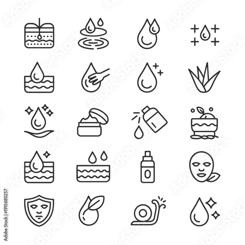 Skincare and beauty icons line art illustrations of cosmetic procedures