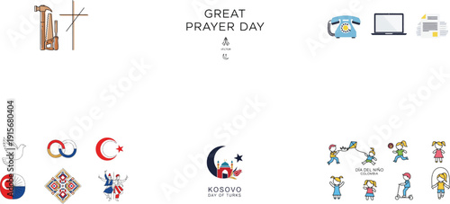 Prayer Day Kosovo Day of Turks Colombia Childrens Day symbols flags