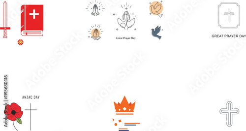 Red book with white cross sword poppy and prayer symbols