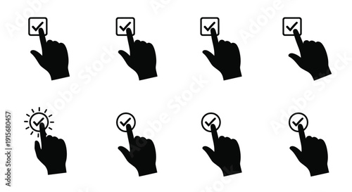 Black silhouettes of hands pointing and selecting checkmarks
