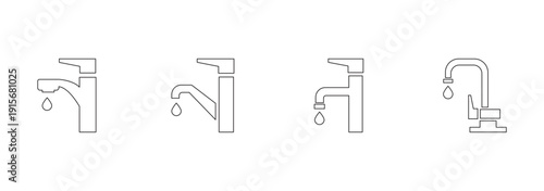 vector icon-illustration of the faucet with water drop. Tap sign. Bathroom symbol. Line Style stock vector.