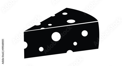 A black silhouette of a wedge of swiss cheese with holes
