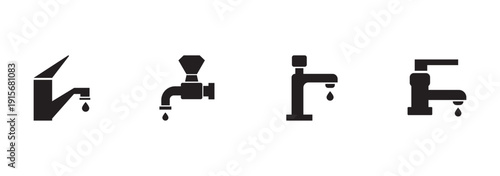 Faucet icons set. Water tap collection. Bathroom faucet symbol flat. Vector Illustration. Vector Graphic. EPS 10.