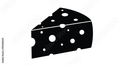 A simple black and white illustration of a cheese wedge with holes